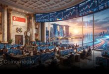 Illustration showing Singapore Exchange (SGX) preparing to launch crypto perpetual futures for U.S. institutional investors, highlighting the growing integration of digital assets into traditional financial markets.