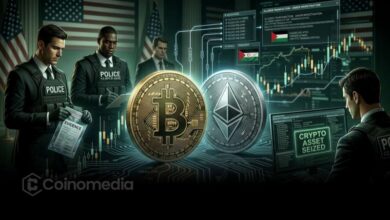 llustration showing the U.S. Department of Justice seizing $560,000 in cryptocurrency and dismantling online infrastructure allegedly used by Hamas for fundraising and recruitment.